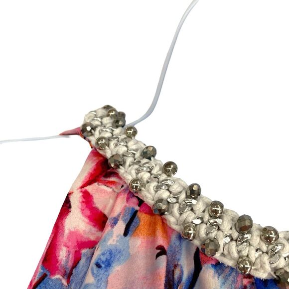 Jennifer Lopez JLo Misses Embellished Keyhole Split Back Floral Tank Top L - Picture 7 of 13